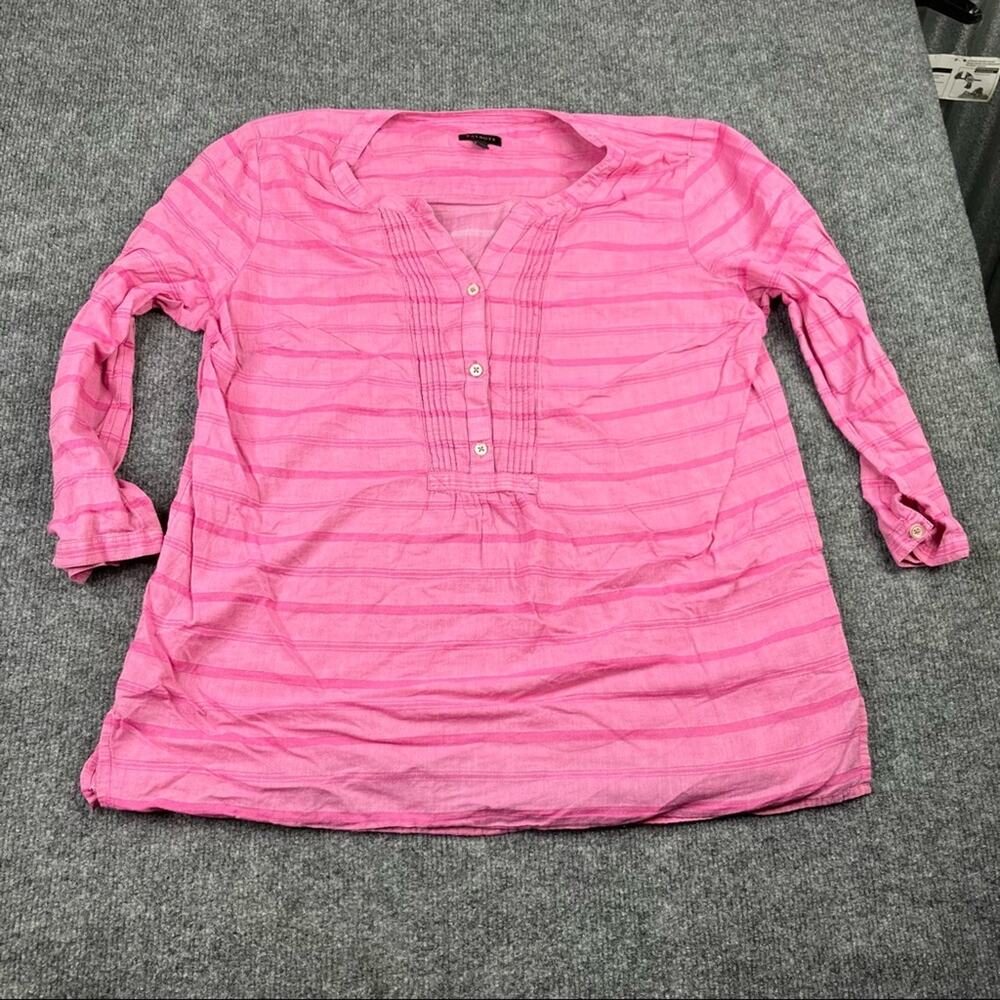 Talbots L Womens 3/4 Sleeve Cutout‎ Pink Cotton button Shirt